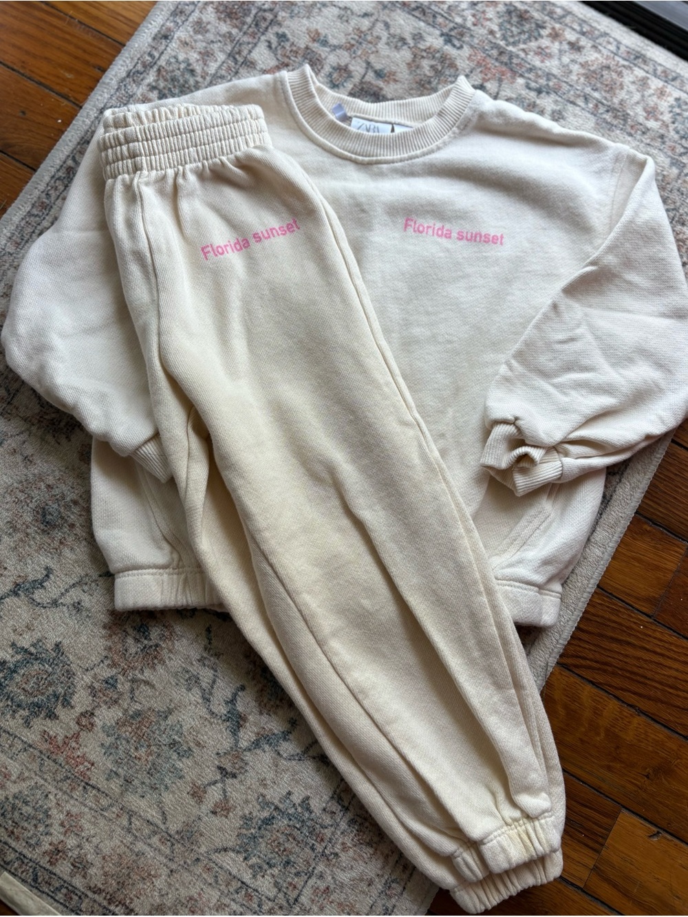 ZARA 3yr Kids Cream 'Florida Sunset' Sweatshirt Matching Set